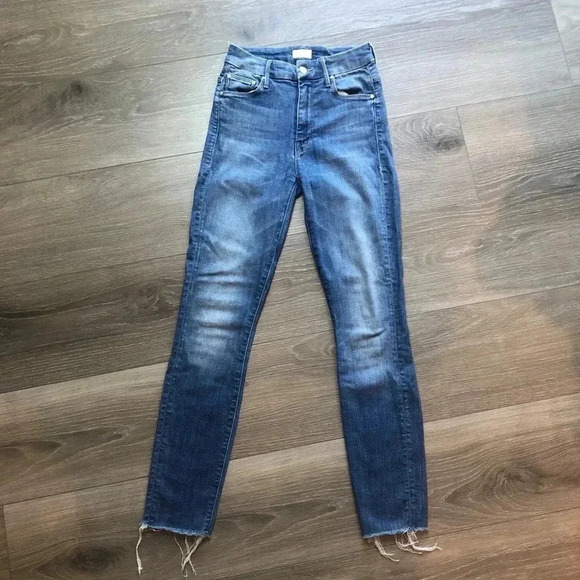 MOTHER High Waisted Looker Ankle Fray Denim Jeans One Smart Cookie Size 23 - Picture 2 of 16